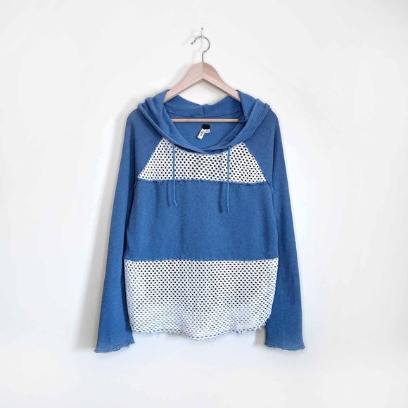 we the free raw edge beach hoodie with crochet panels - size medium - Picture 1 of 6